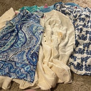 6 Lilly Pulitzer silk tops all have staining on under arm/ small stain on front